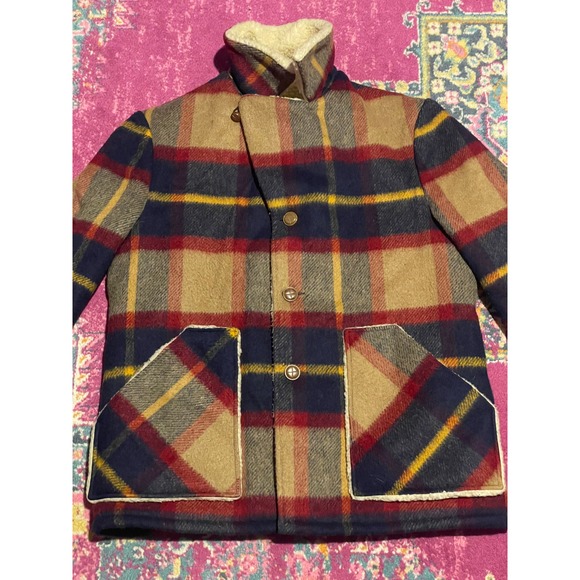 80s Wool Plaid Sherpa Jacket Size L - Picture 4 of 7